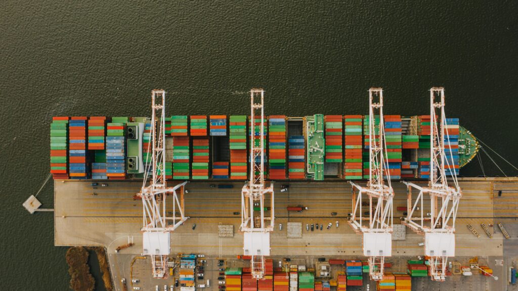 Stacked containers at a terminal