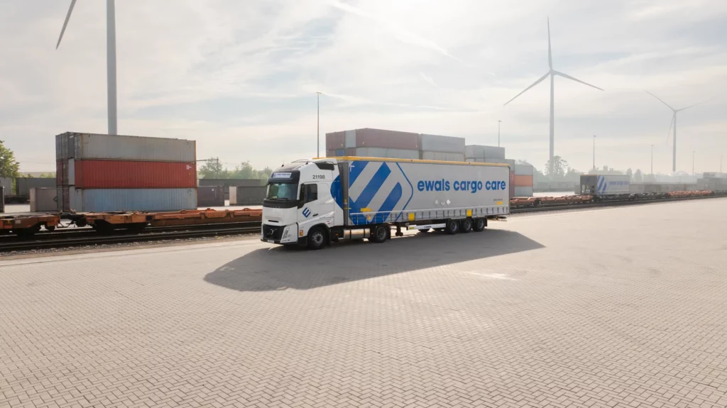 Ewals Cargo Care trailers at a terminal yard