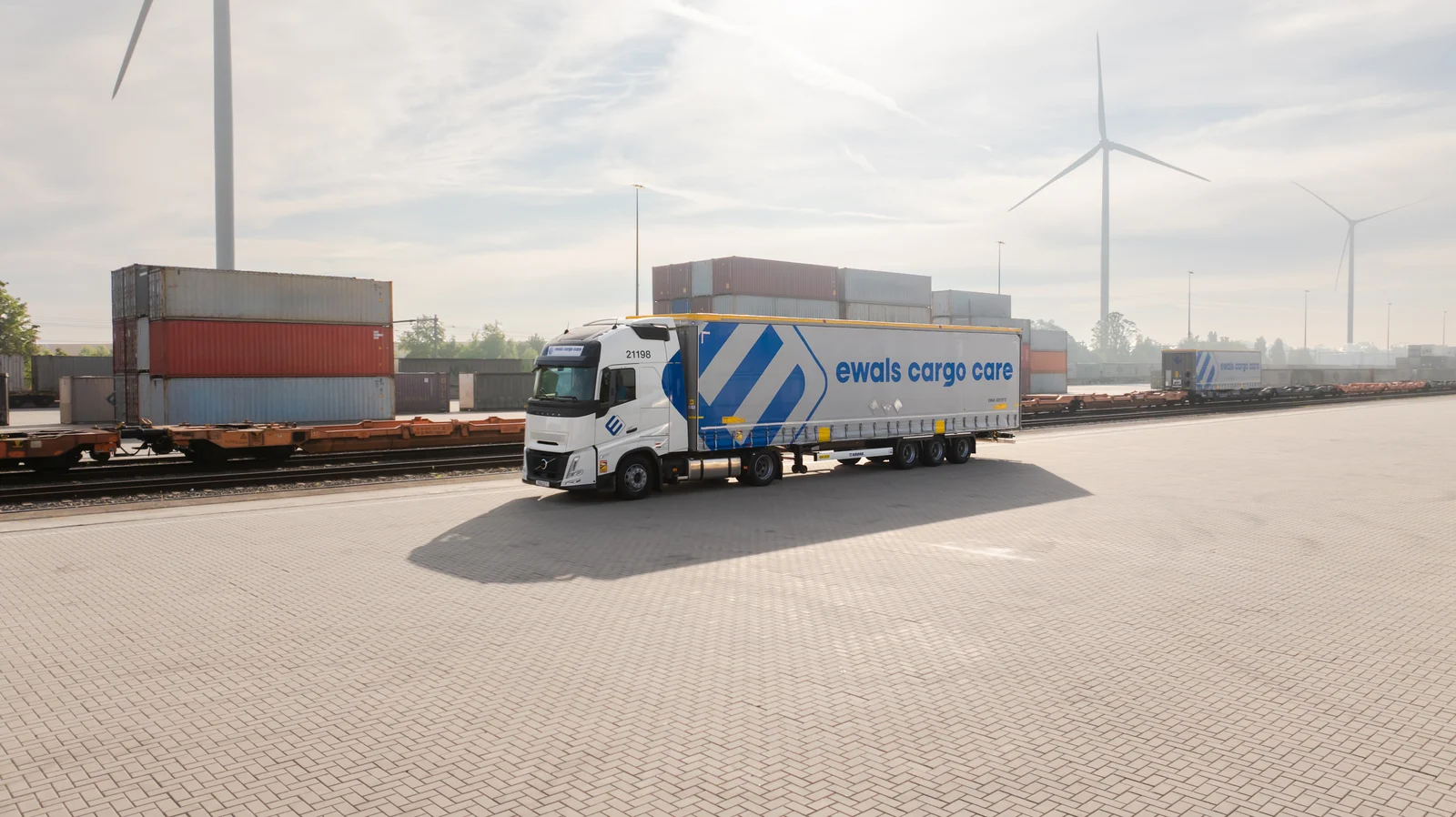 Ewals Cargo Care trailers at a terminal yard