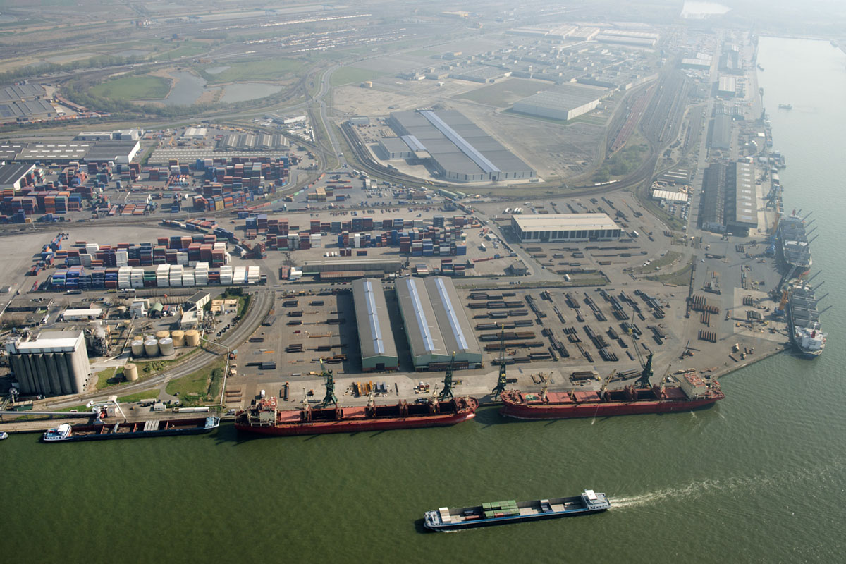 Aerial view of the PSA Breakbulk terminal in Antwerp